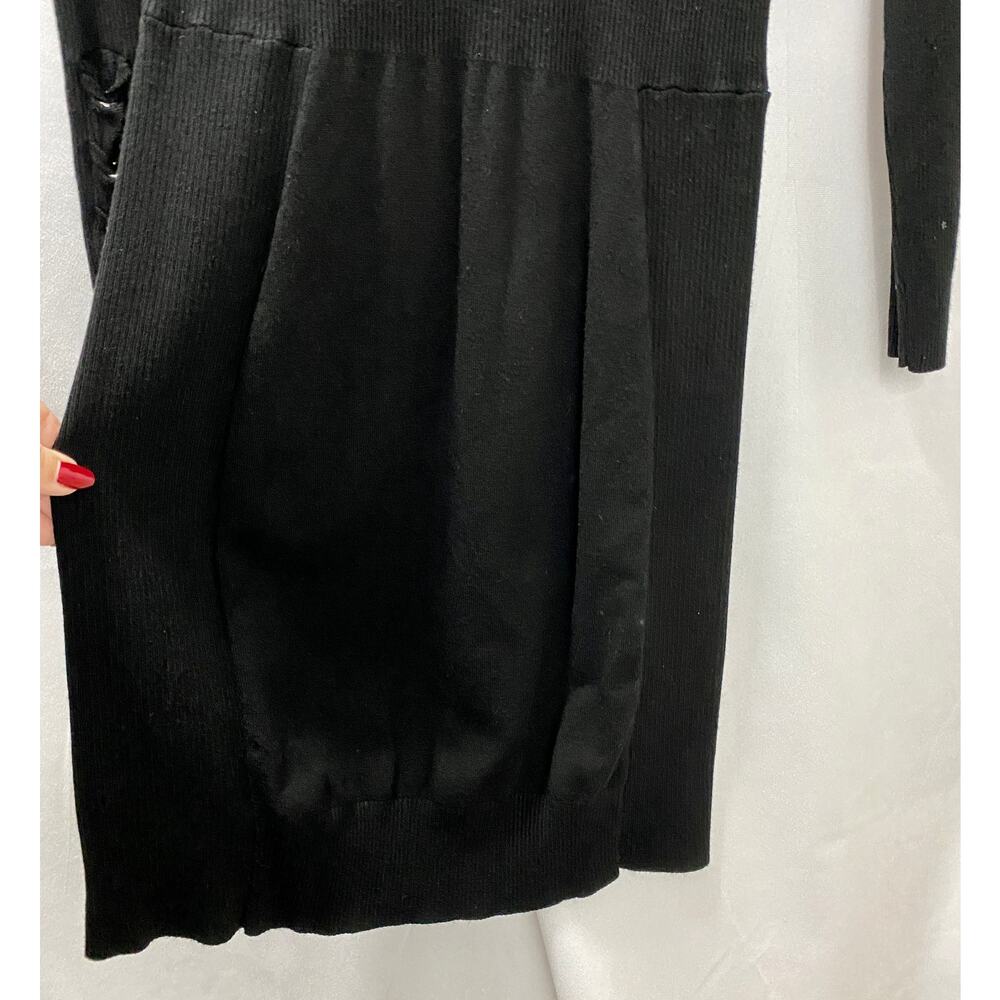 Chache Black Round Neck Long Sleeve Ribbed Knit Bodycon Dress Medium - Picture 3 of 10